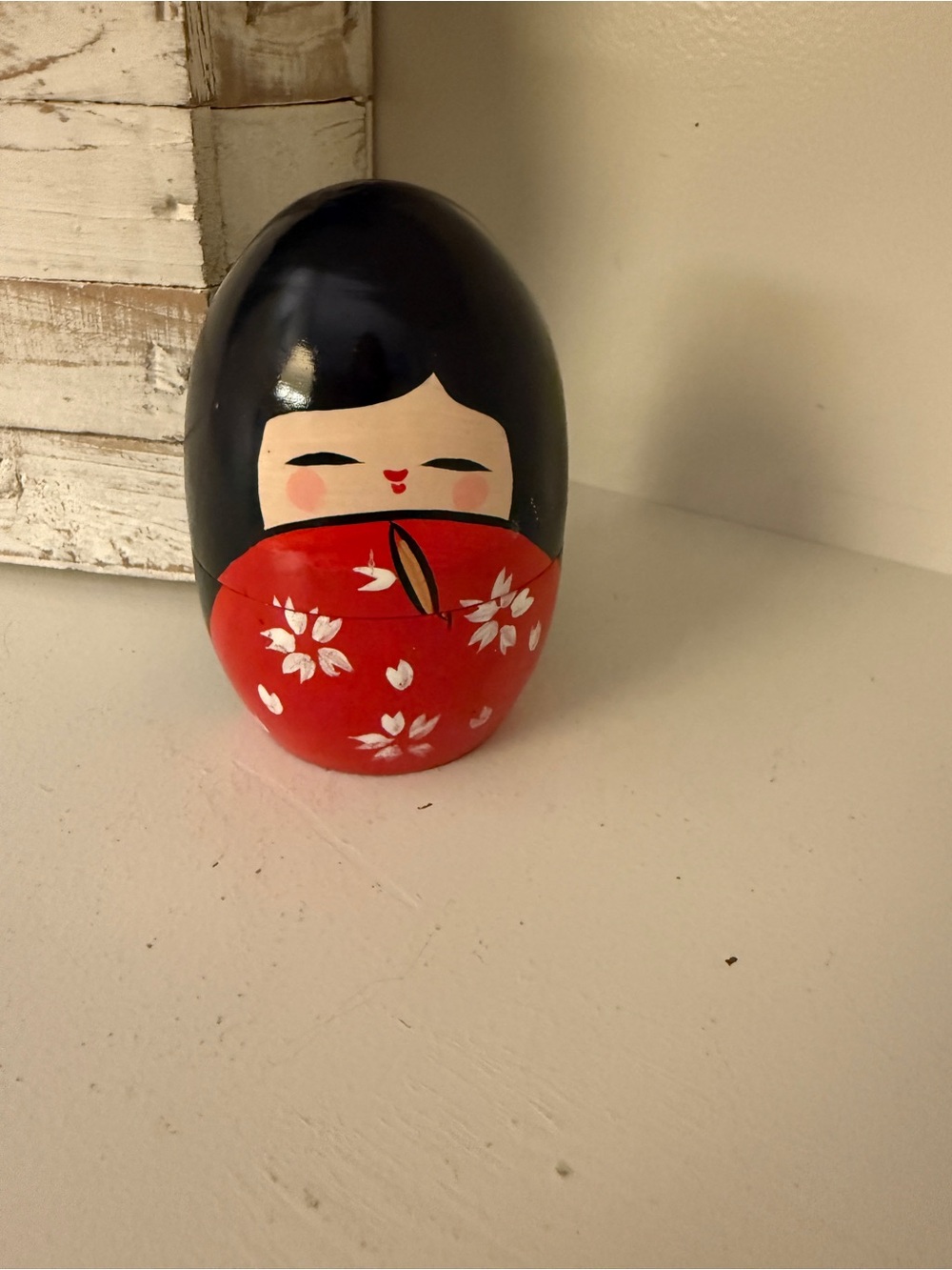 Vintage Japanese Kokeshi Style Nesting Dolls Set of 5 Hand Painted Wood